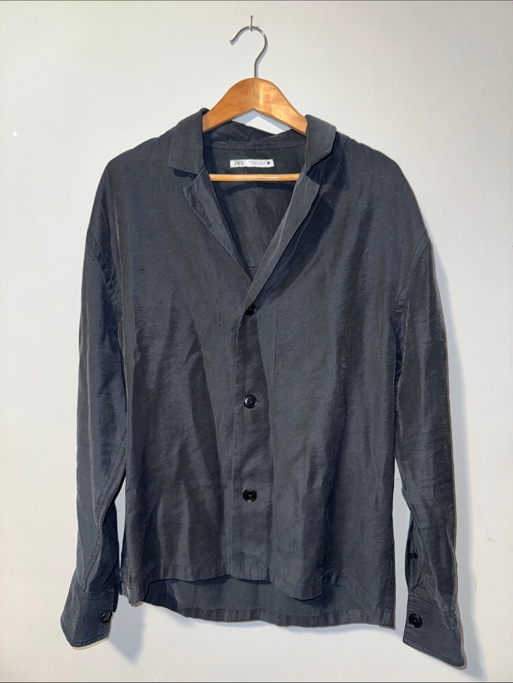 ZARA Men's Black Lightweight Button-Up Shirt Jacket